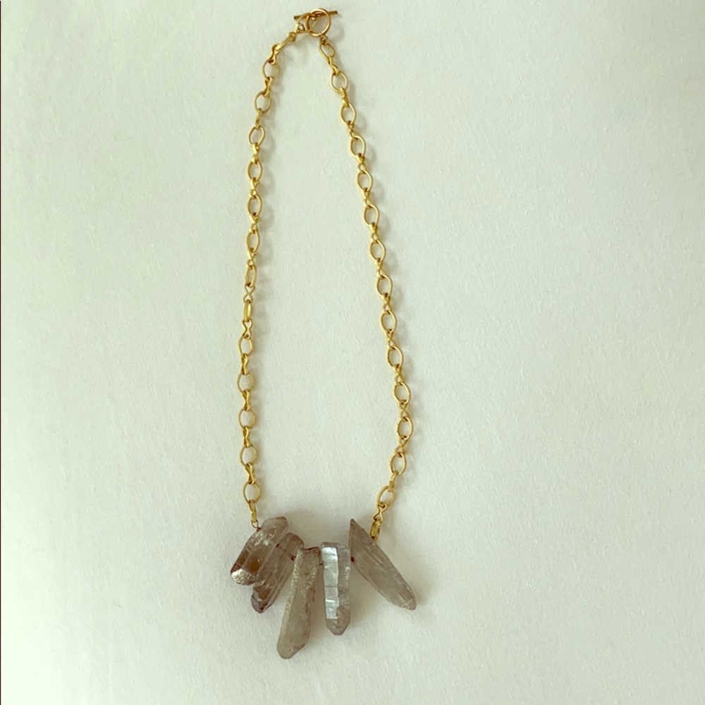 Blue-Grey Crystal Cluster Gold Necklace